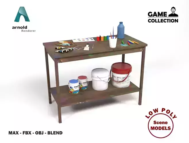 Painting table Low-poly 3D model Painting table Low-poly 3D model