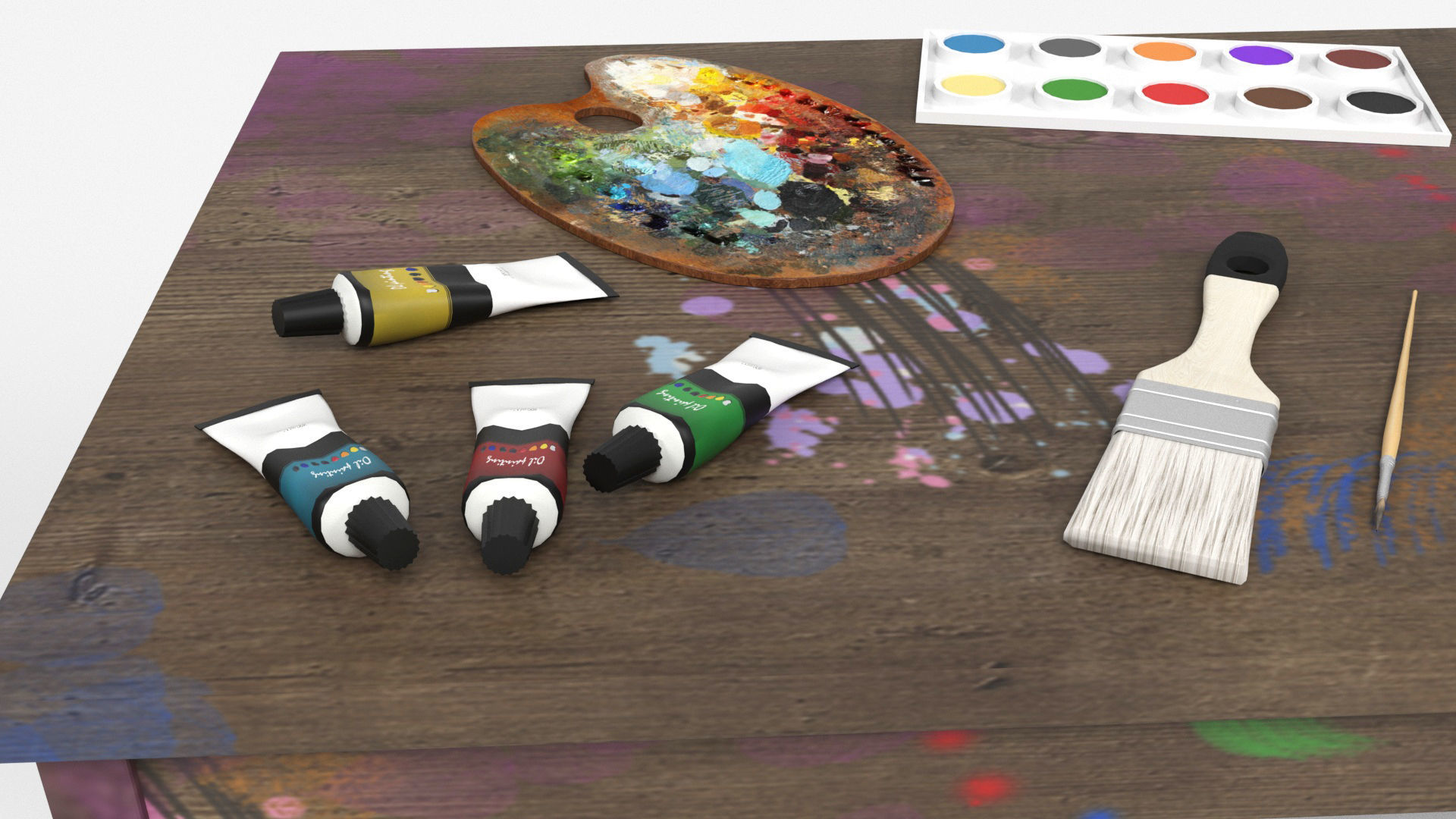 Painting table Low-poly 3D model_8