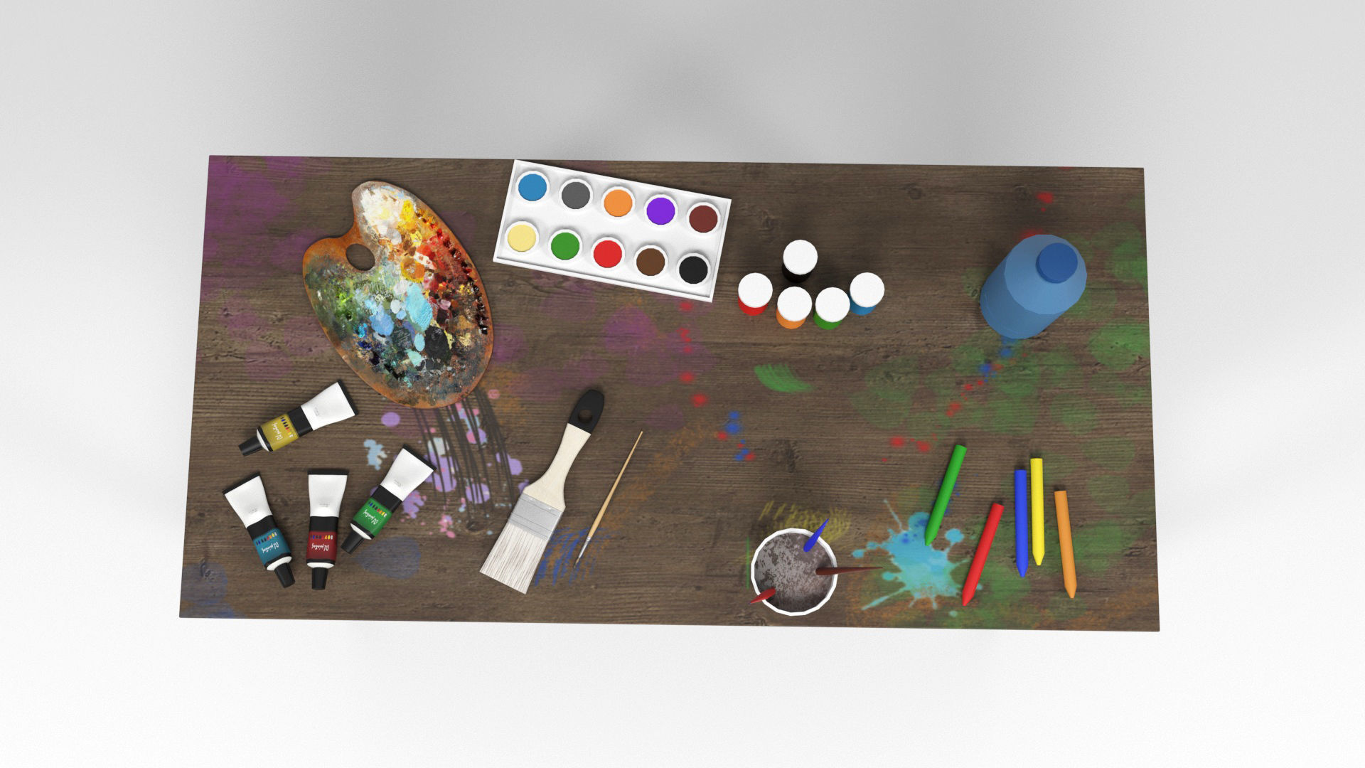 Painting table Low-poly 3D model_3