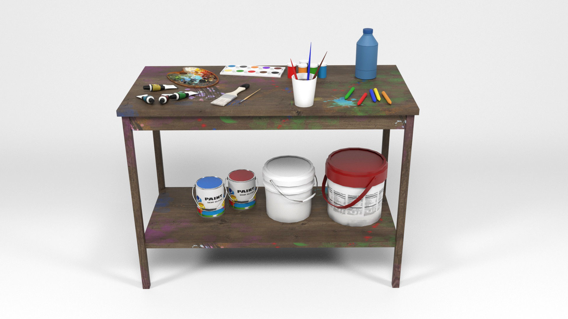 Painting table Low-poly 3D model_2