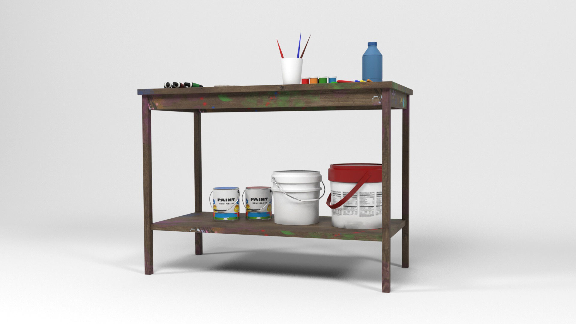 Painting table Low-poly 3D model_4