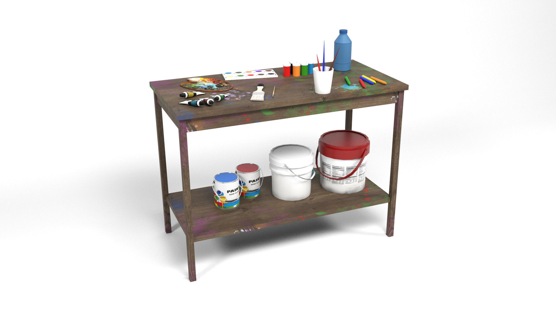 Painting table Low-poly 3D model_1
