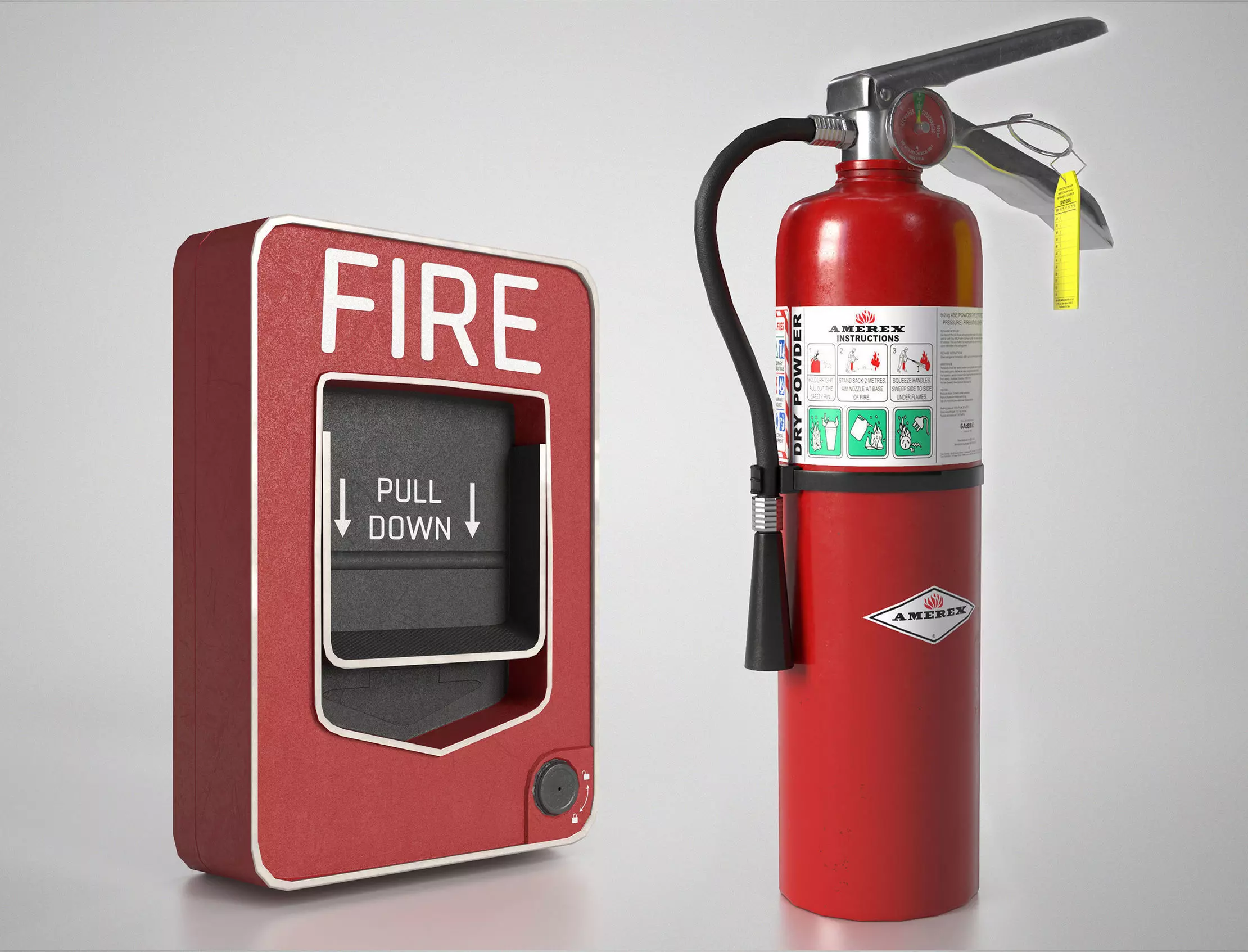 Fire Safety Devices - Extinguisher and Alarm Pull Station 3D Model Collection_0