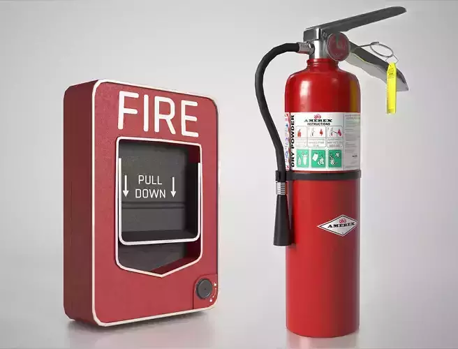 Fire Safety Devices - Extinguisher and Alarm Pull Station 3D Model Collection
