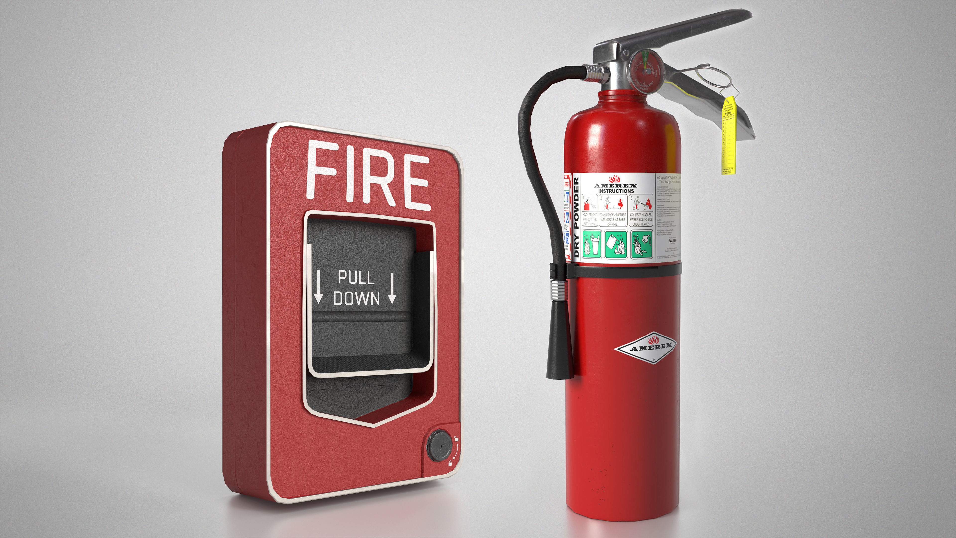 Fire Safety Devices - Extinguisher and Alarm Pull Station 3D Model Collection_3