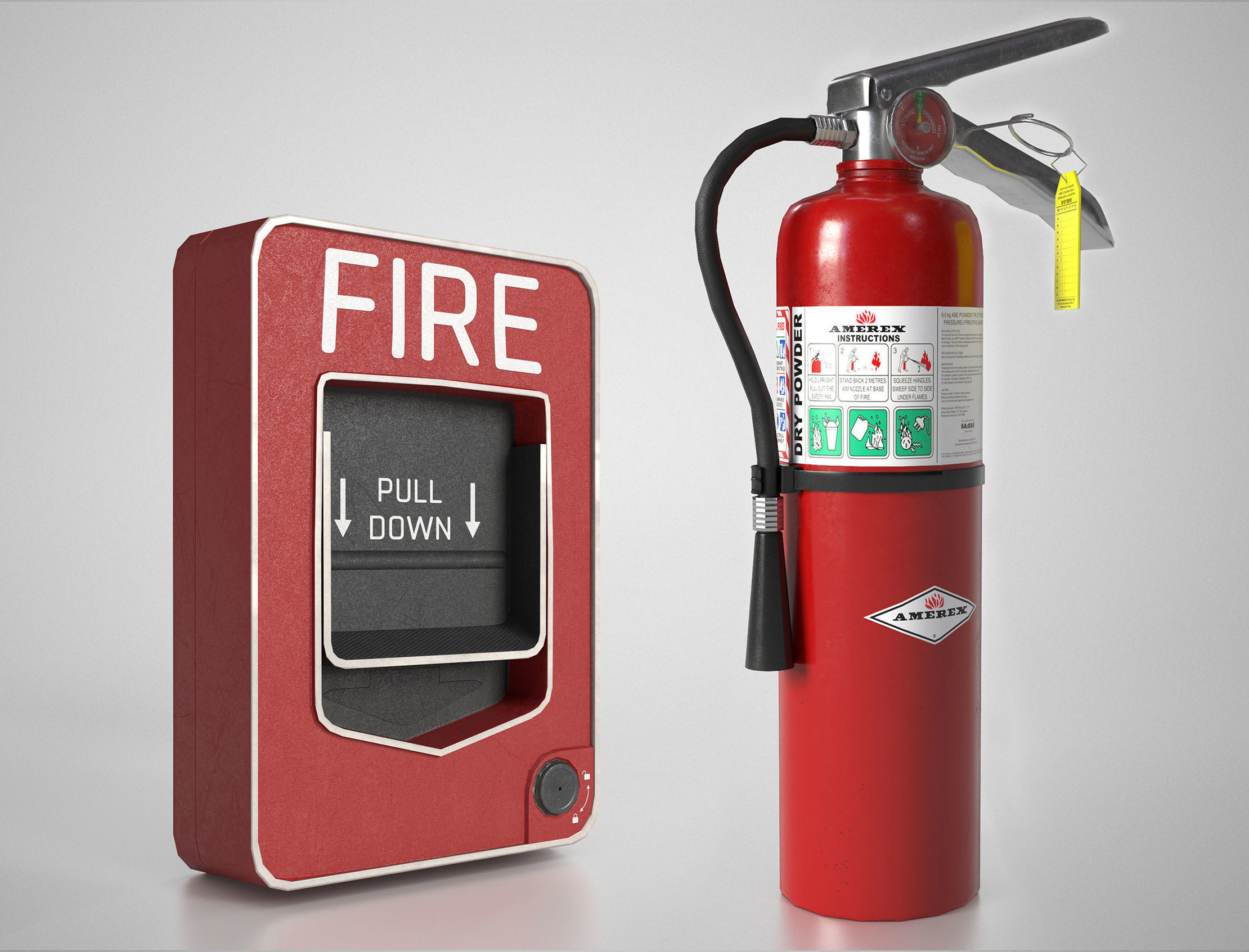 Fire Safety Devices - Extinguisher and Alarm Pull Station 3D Model Collection_4