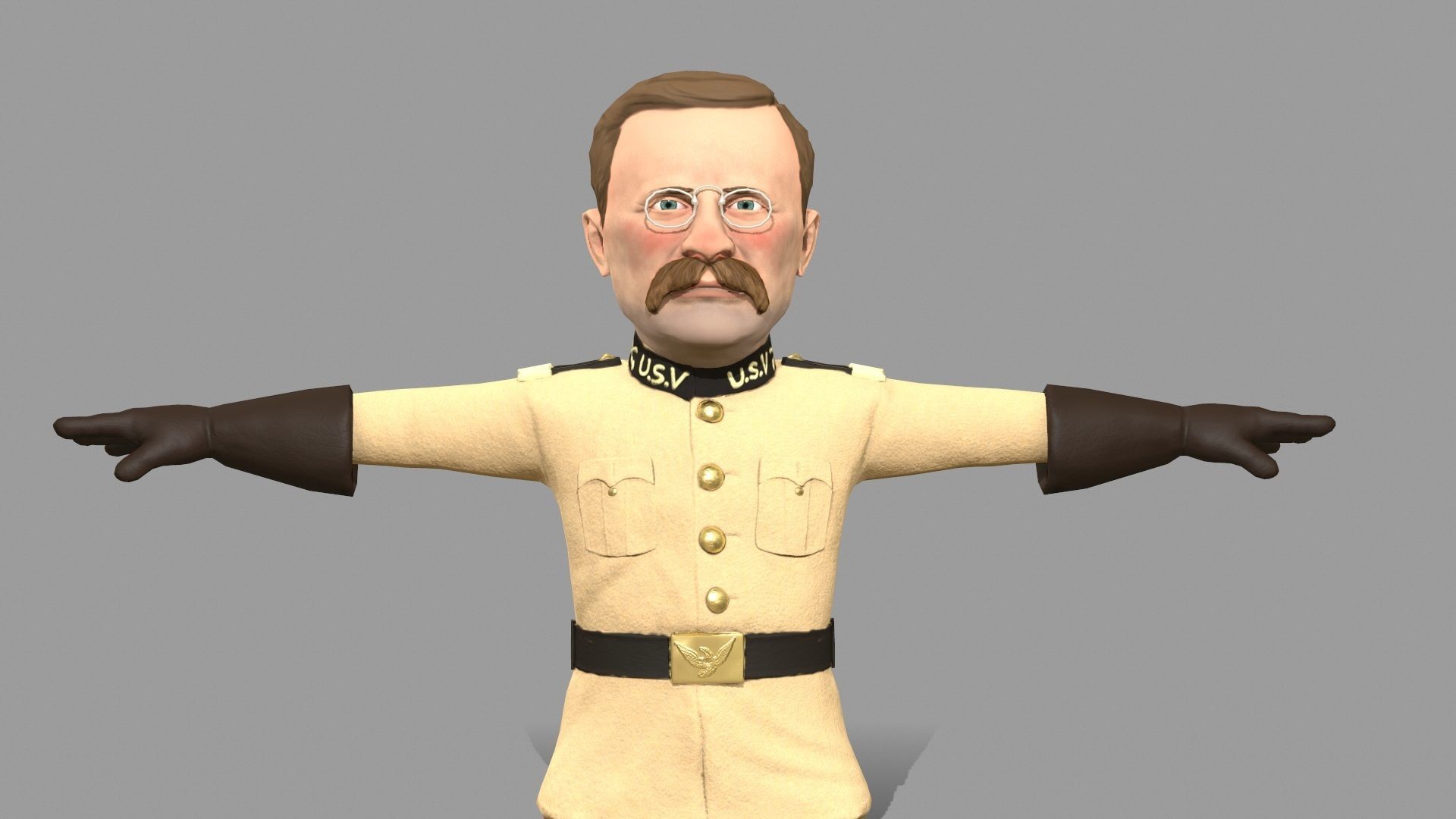 Theodore Roosevelt game ready caricature Low-poly 3D model_5