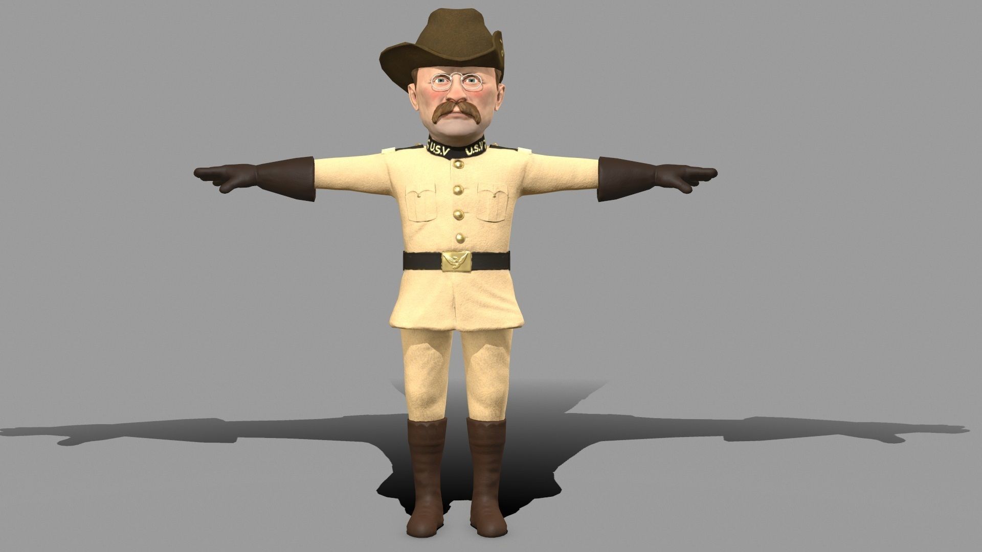 Theodore Roosevelt game ready caricature Low-poly 3D model_2
