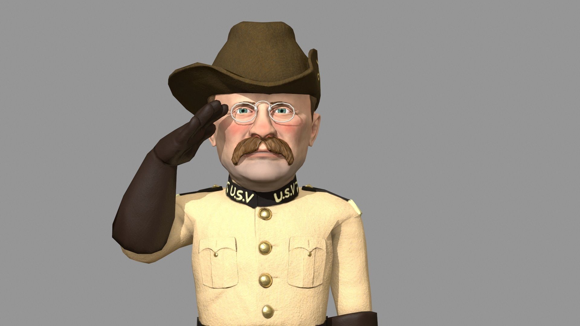 Theodore Roosevelt game ready caricature Low-poly 3D model_6