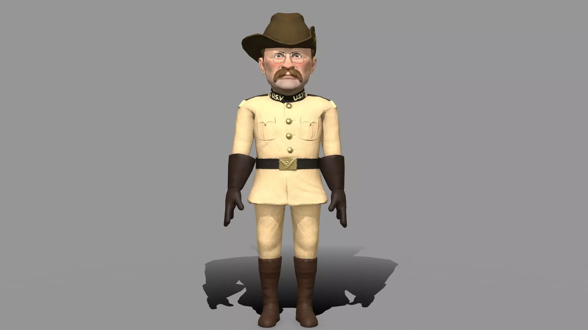 Theodore Roosevelt game ready caricature Low-poly 3D model_0