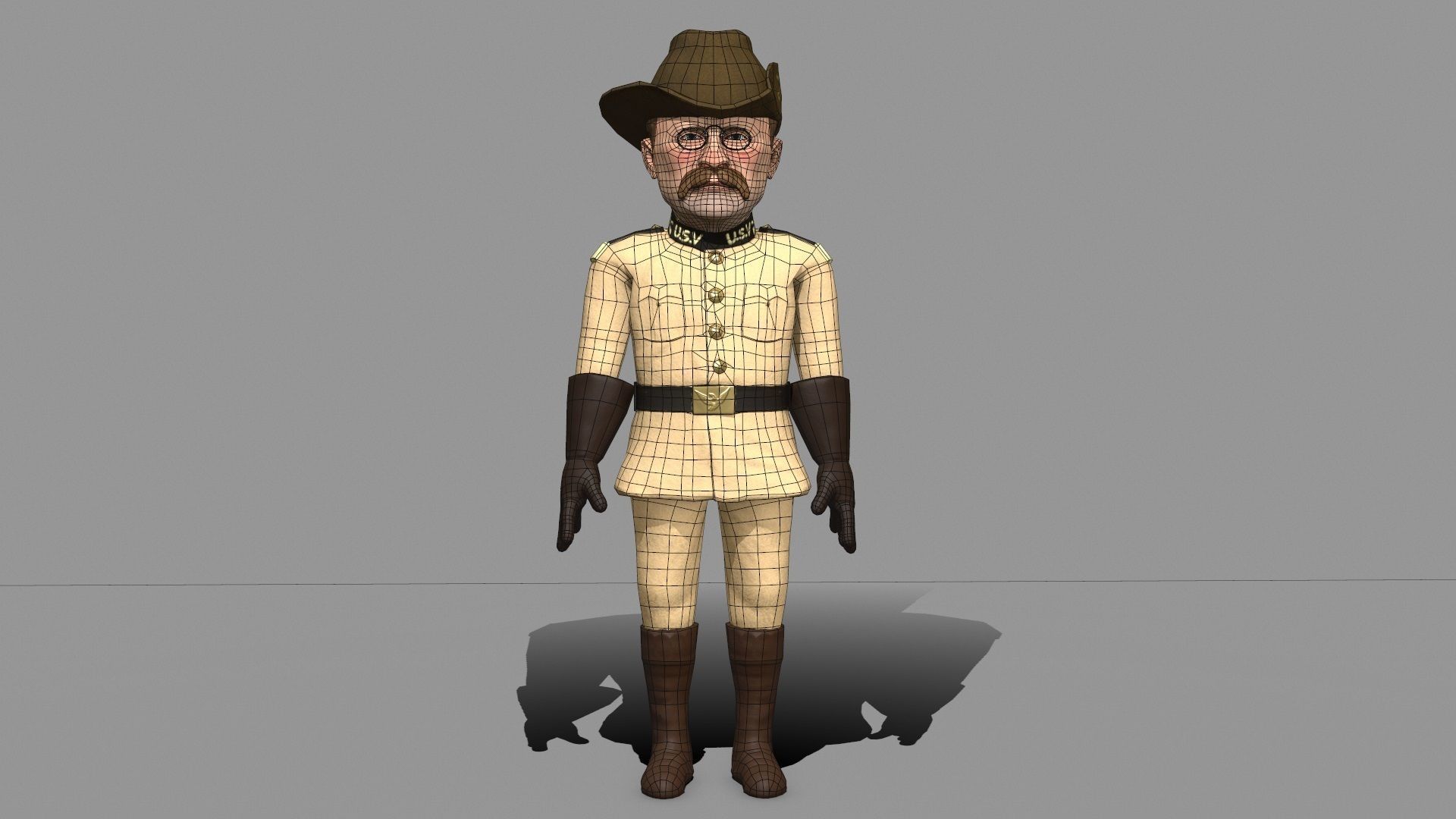 Theodore Roosevelt game ready caricature Low-poly 3D model_3