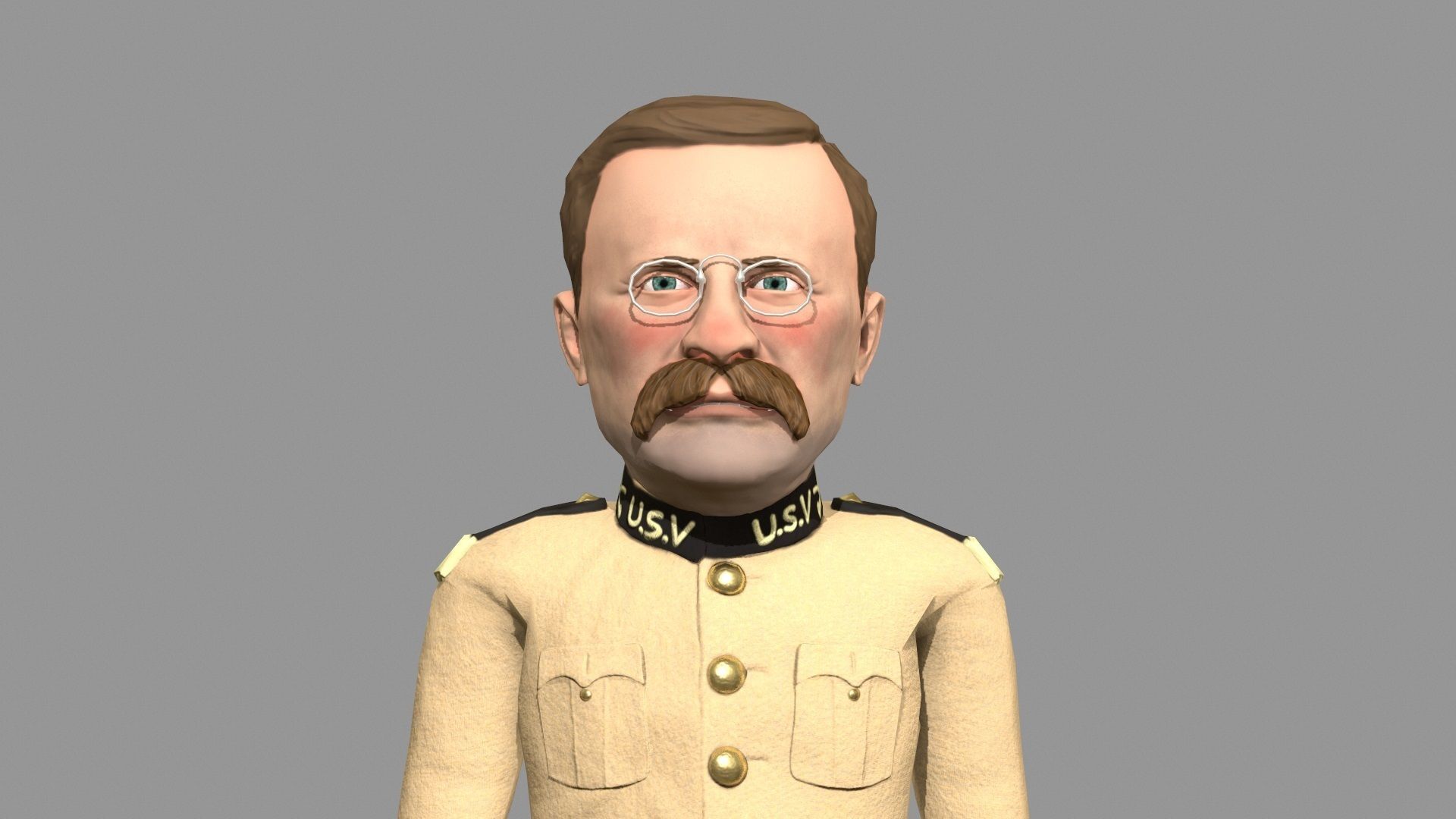 Theodore Roosevelt game ready caricature Low-poly 3D model_10