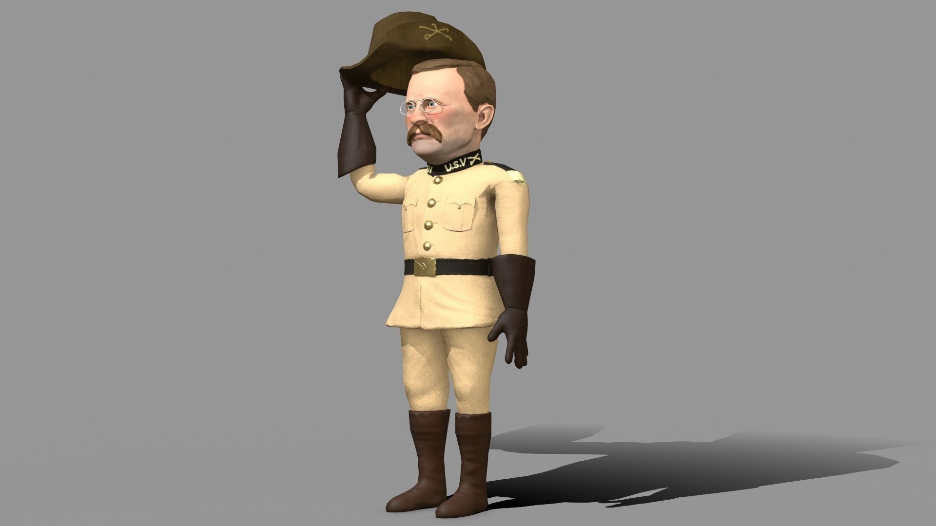 Theodore Roosevelt game ready caricature Low-poly 3D model_9