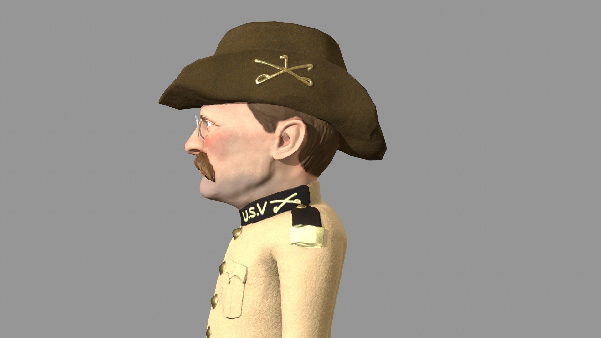 Theodore Roosevelt game ready caricature Low-poly 3D model_12