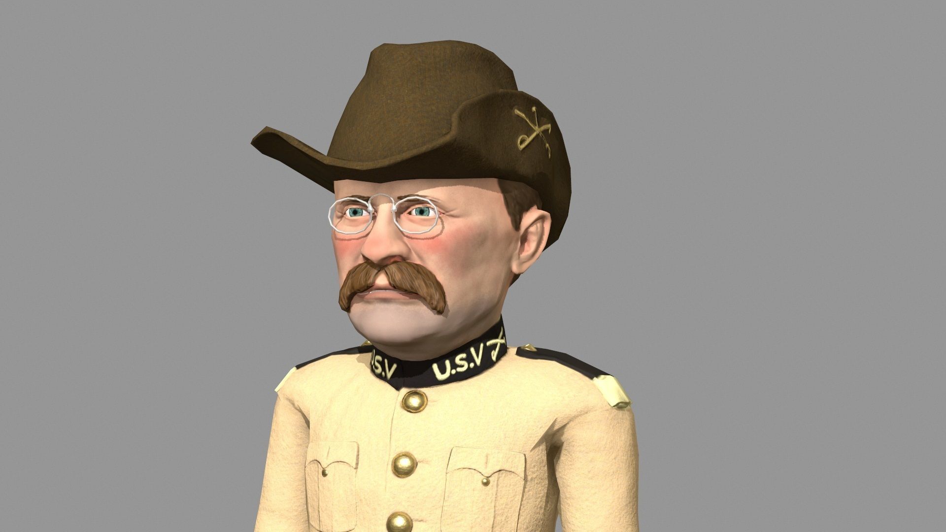 Theodore Roosevelt game ready caricature Low-poly 3D model_7