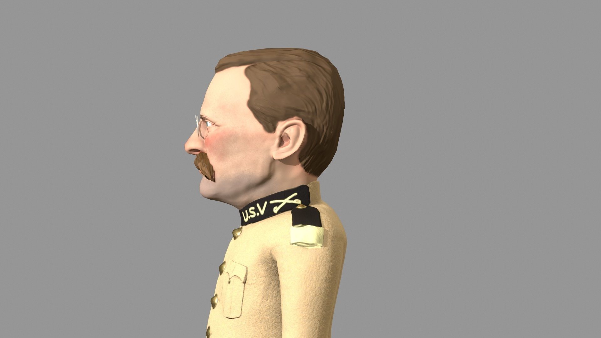 Theodore Roosevelt game ready caricature Low-poly 3D model_11