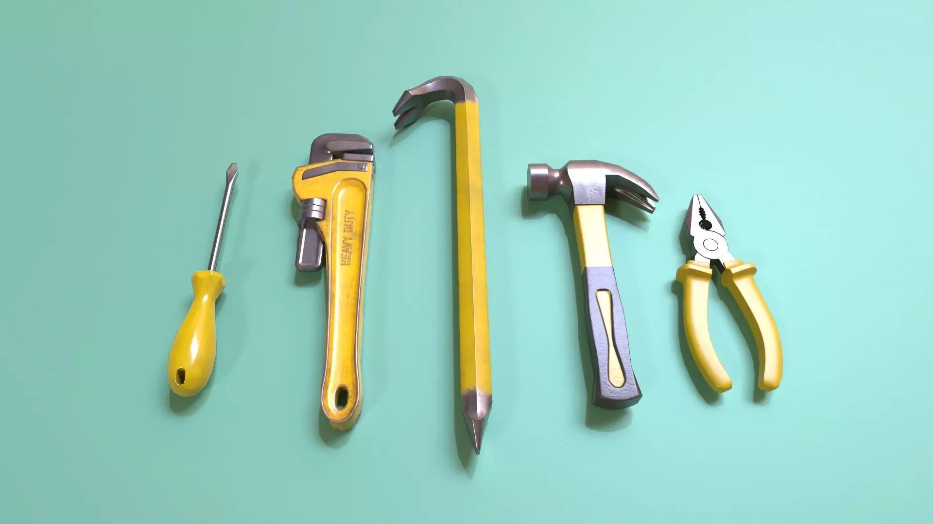 Tool Kit with Crowbar Low-poly 3D model_0