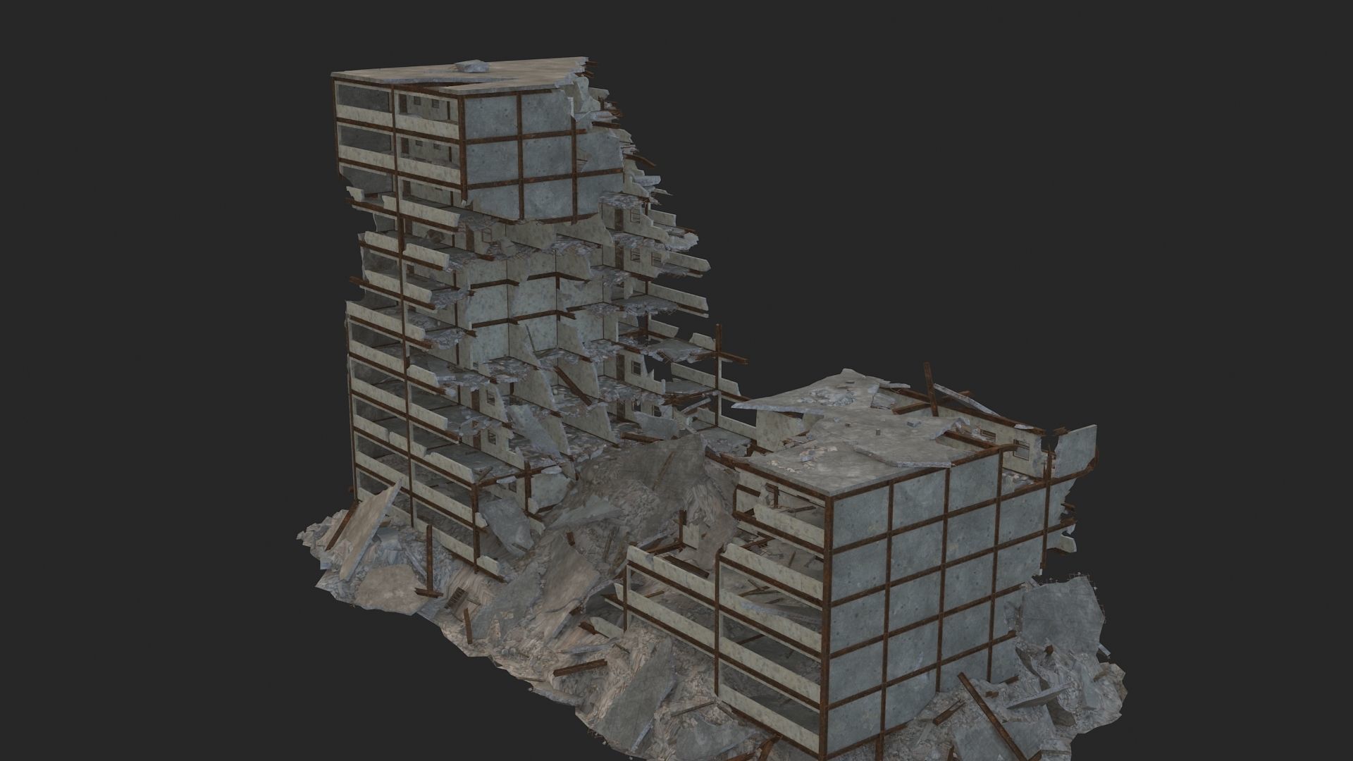destroyed building Low-poly 3D model_3