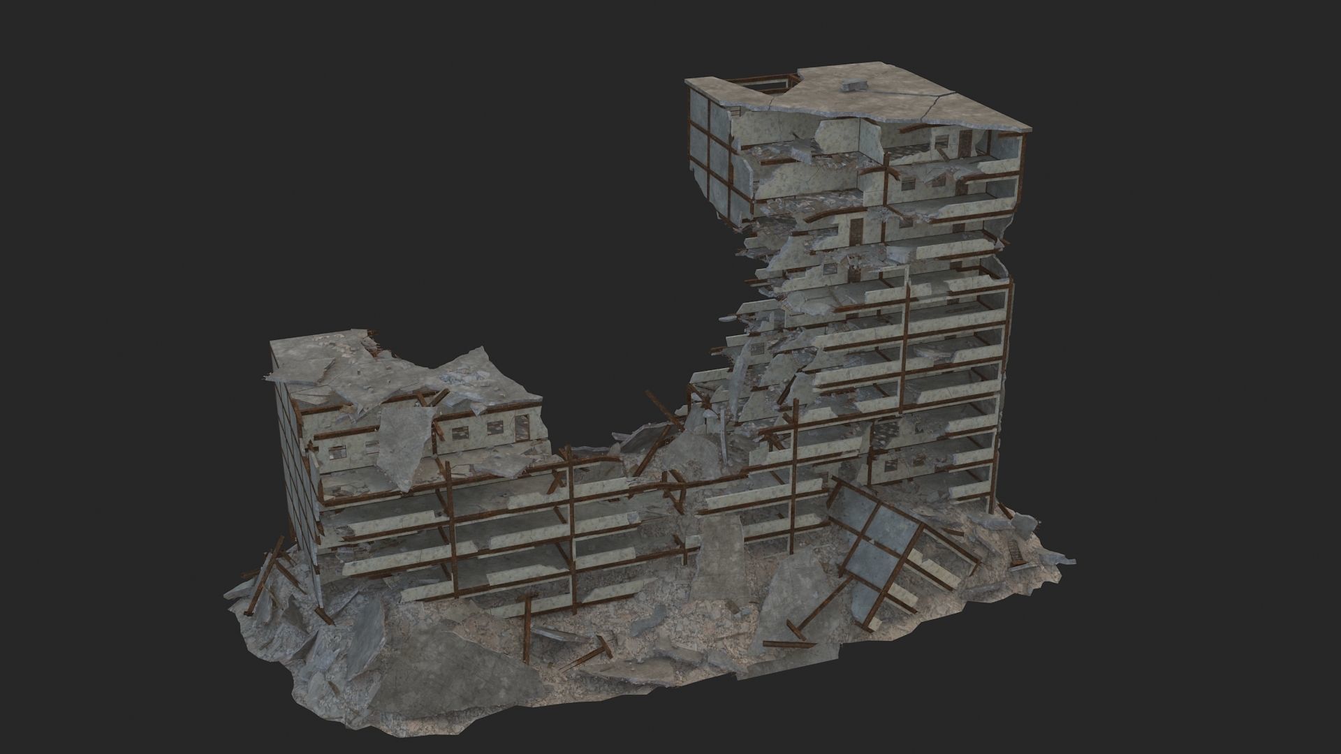 destroyed building Low-poly 3D model_1