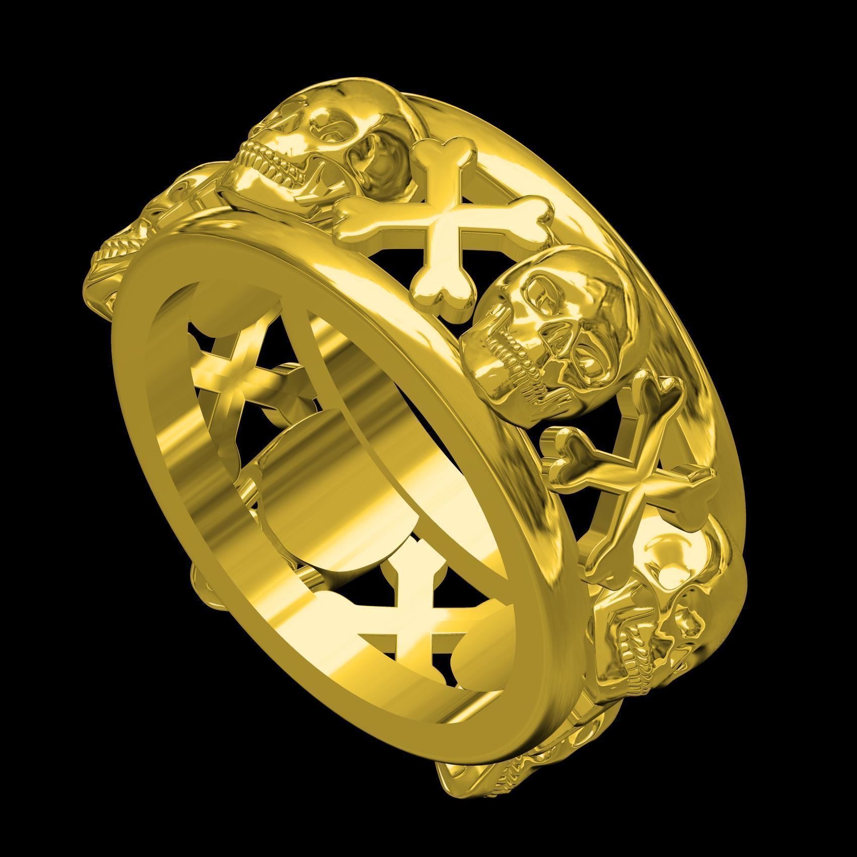 Skull and Bone Wedding Band for Men 3D print model_10
