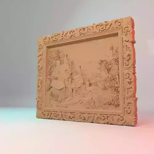 Seaside village painting 3D STL Model for Cnc users 3D print 