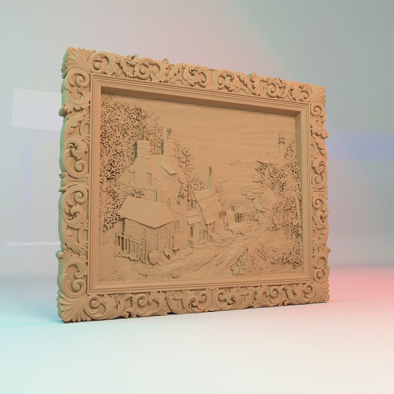 Seaside village painting 3D STL Model for Cnc users 3D print  3D print model_2