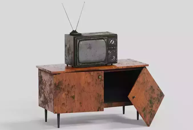 Abandoned old TV with a table