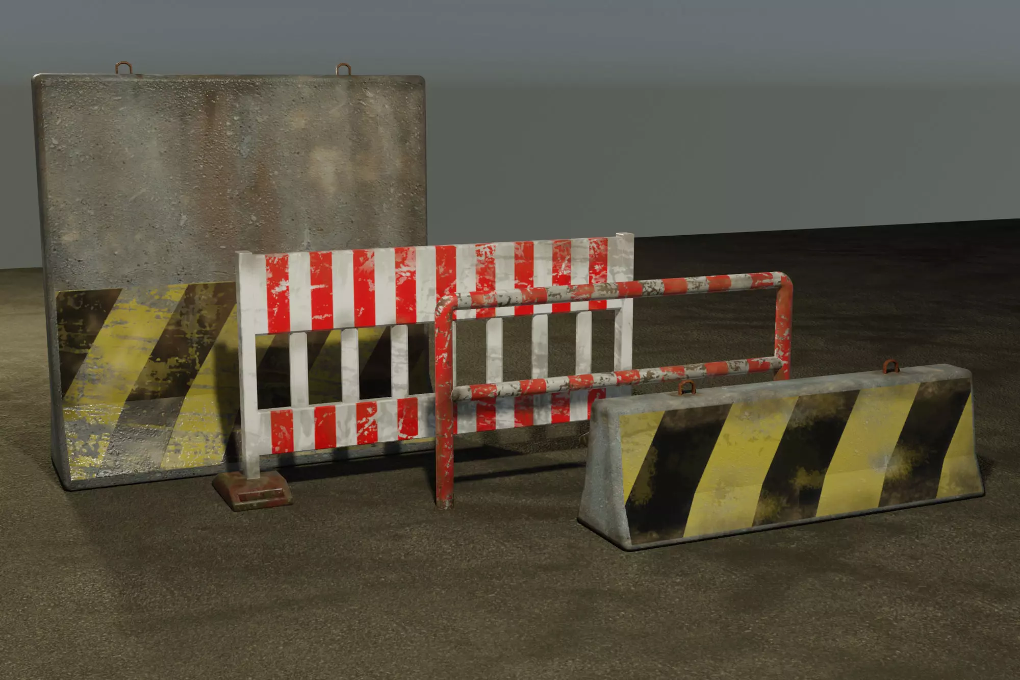 Road Barriers Set Low-poly 3D model_0