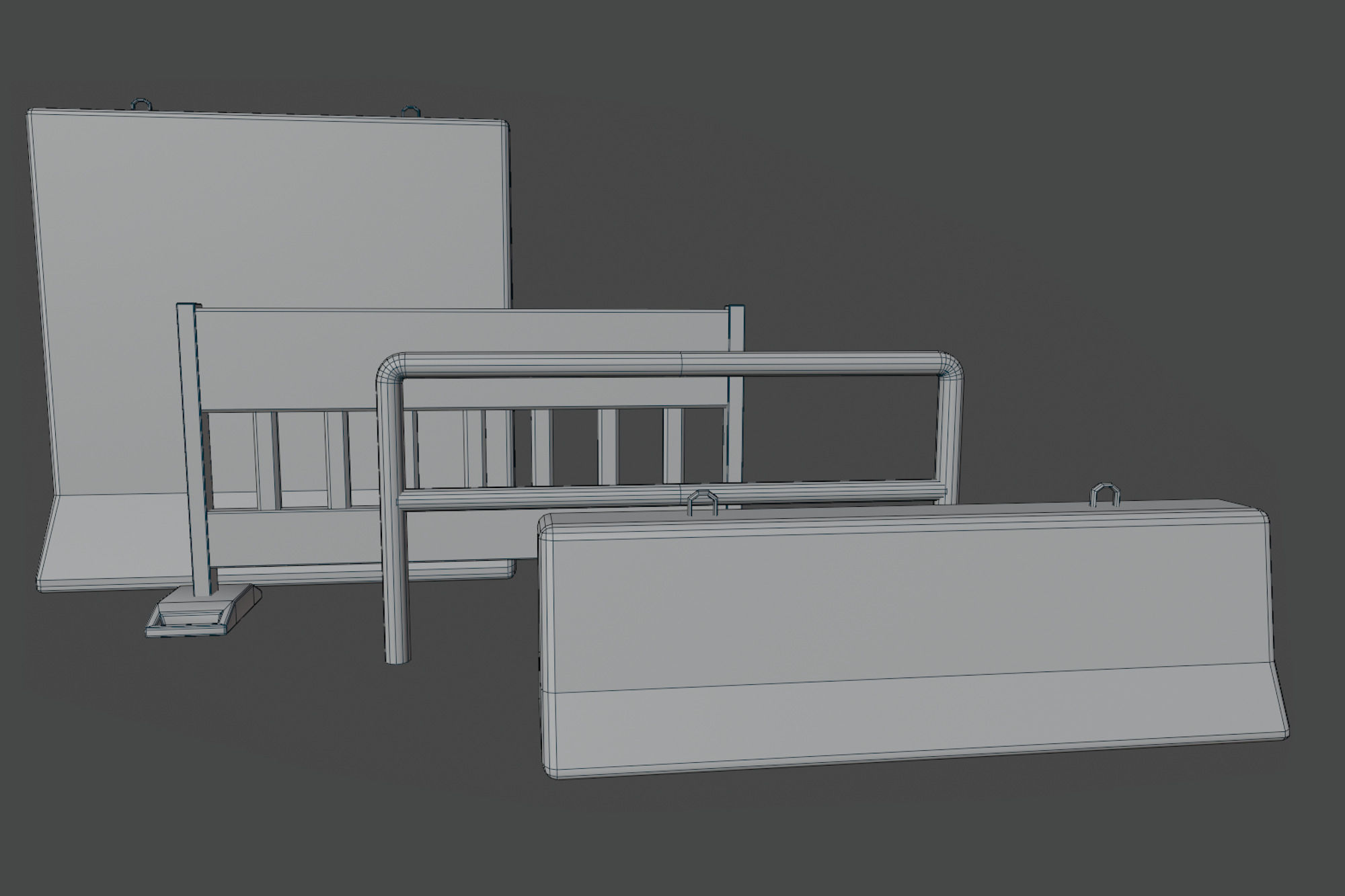 Road Barriers Set Low-poly 3D model_6