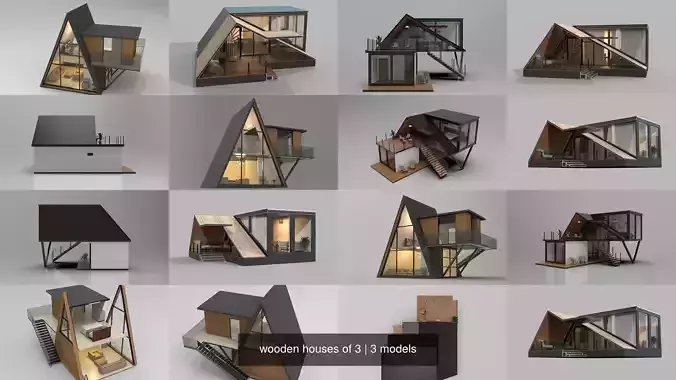 wooden houses of 3 3D Model Collection