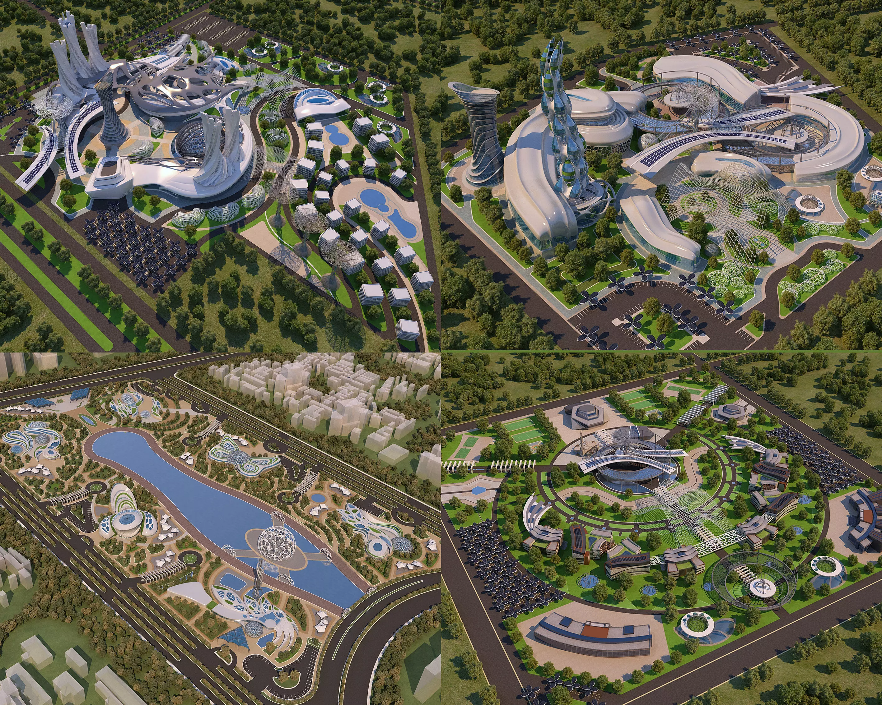 4 Futuristic City Architecture Projects  - Bundle 3D Model Collection_0