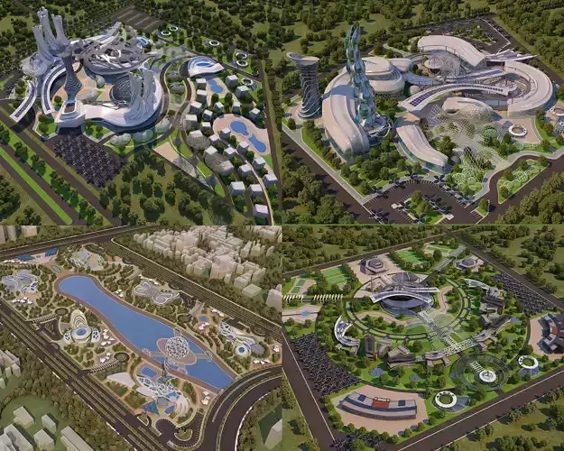 4 Futuristic City Architecture Projects  - Bundle 3D Model Collection