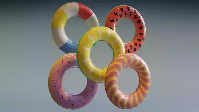 Swimming Rings and Beach Ball 3D Model Collection