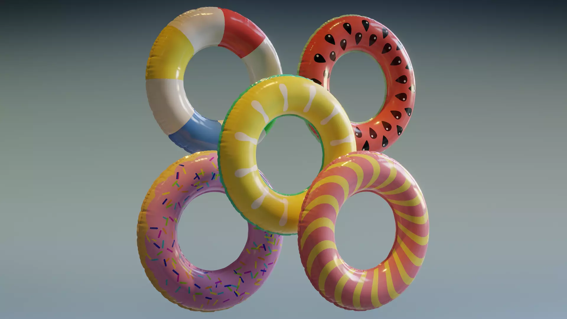 Swimming Rings and Beach Ball 3D Model Collection_0