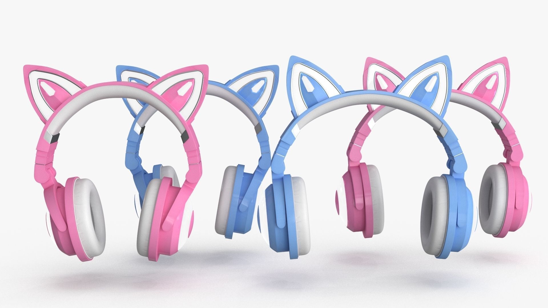 Cat Ear Headphones 2 colors and poses Low-poly 3D model_2