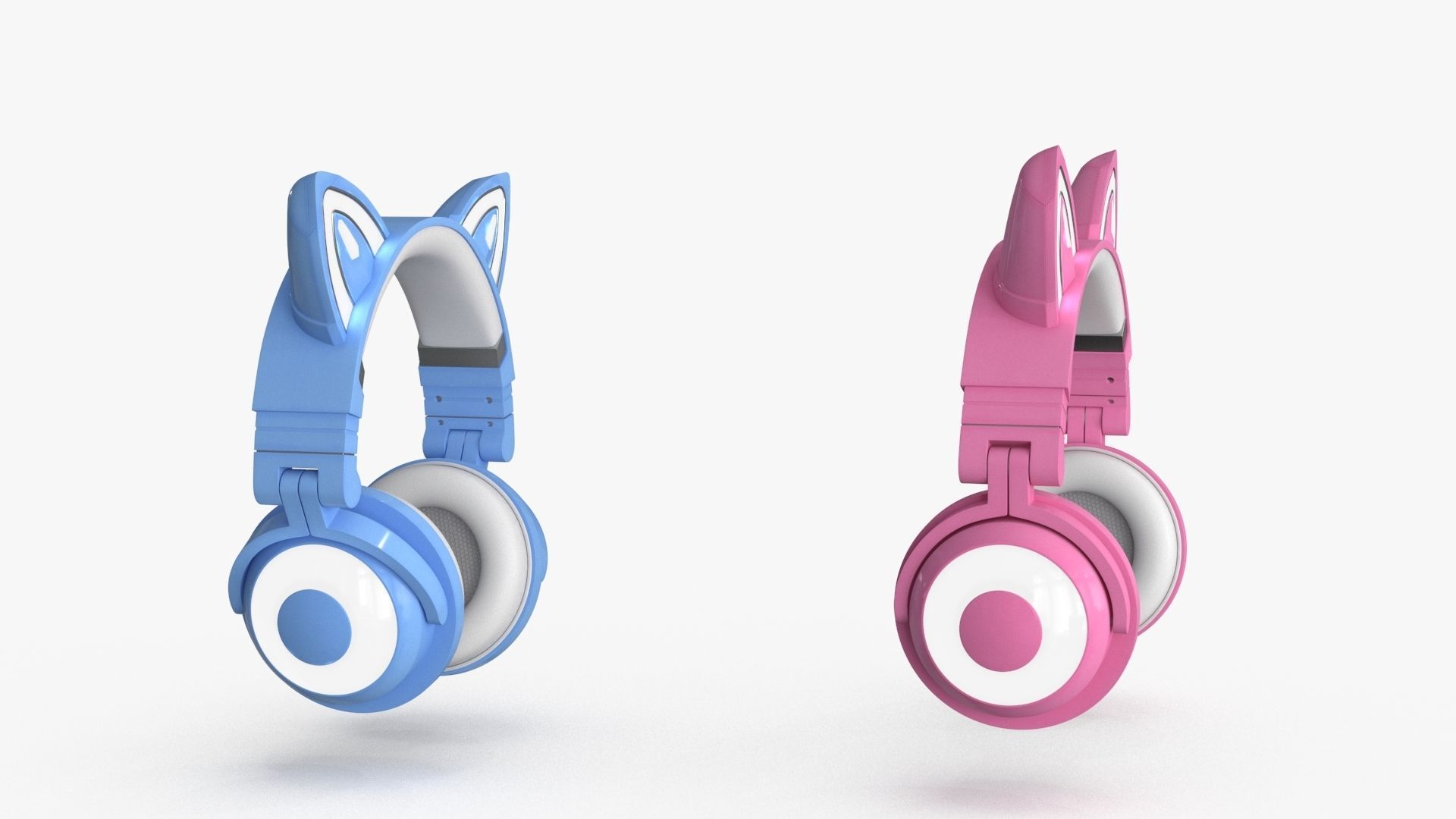 Cat Ear Headphones 2 colors and poses Low-poly 3D model_12