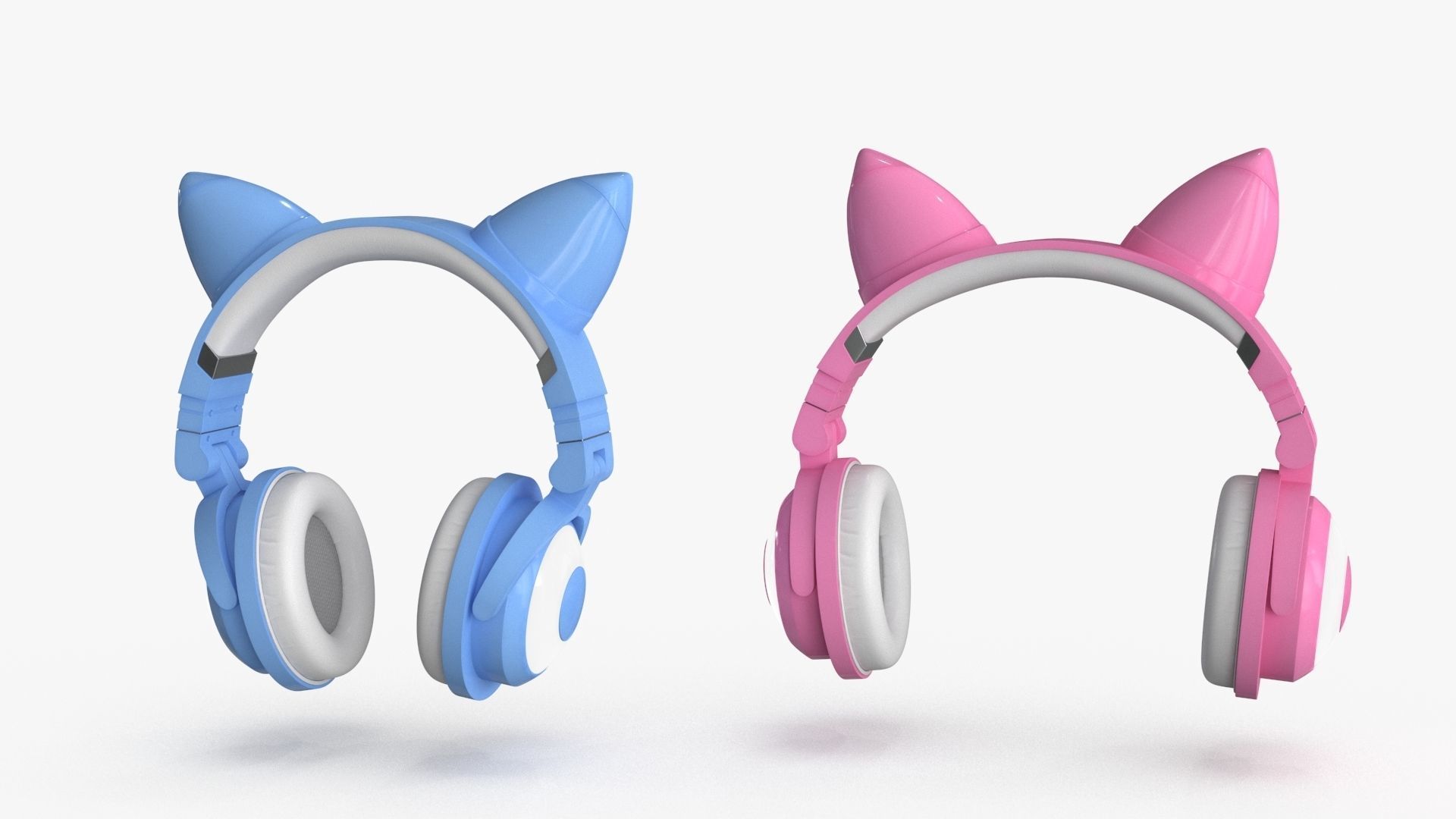 Cat Ear Headphones 2 colors and poses Low-poly 3D model_9