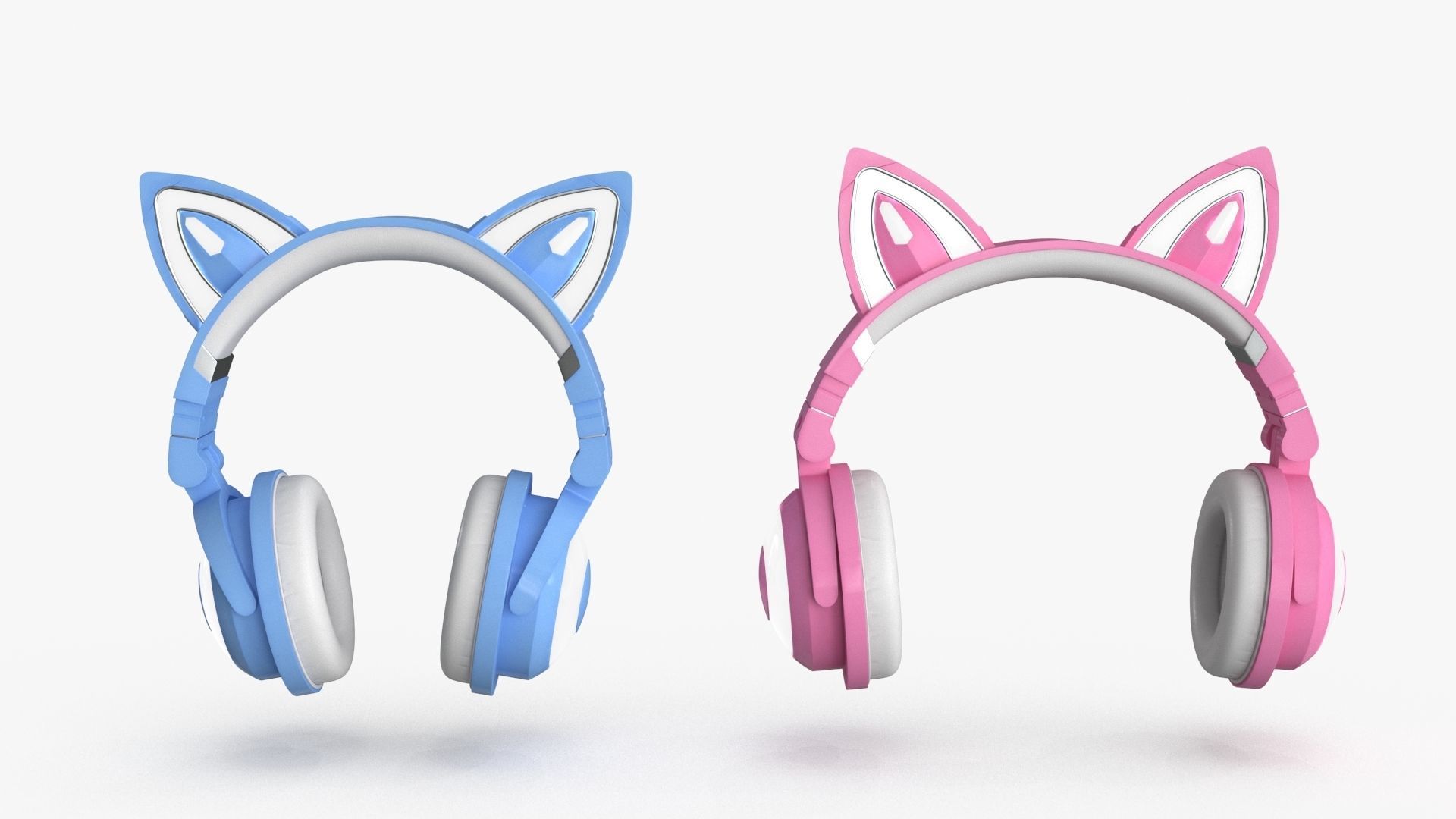 Cat Ear Headphones 2 colors and poses Low-poly 3D model_3