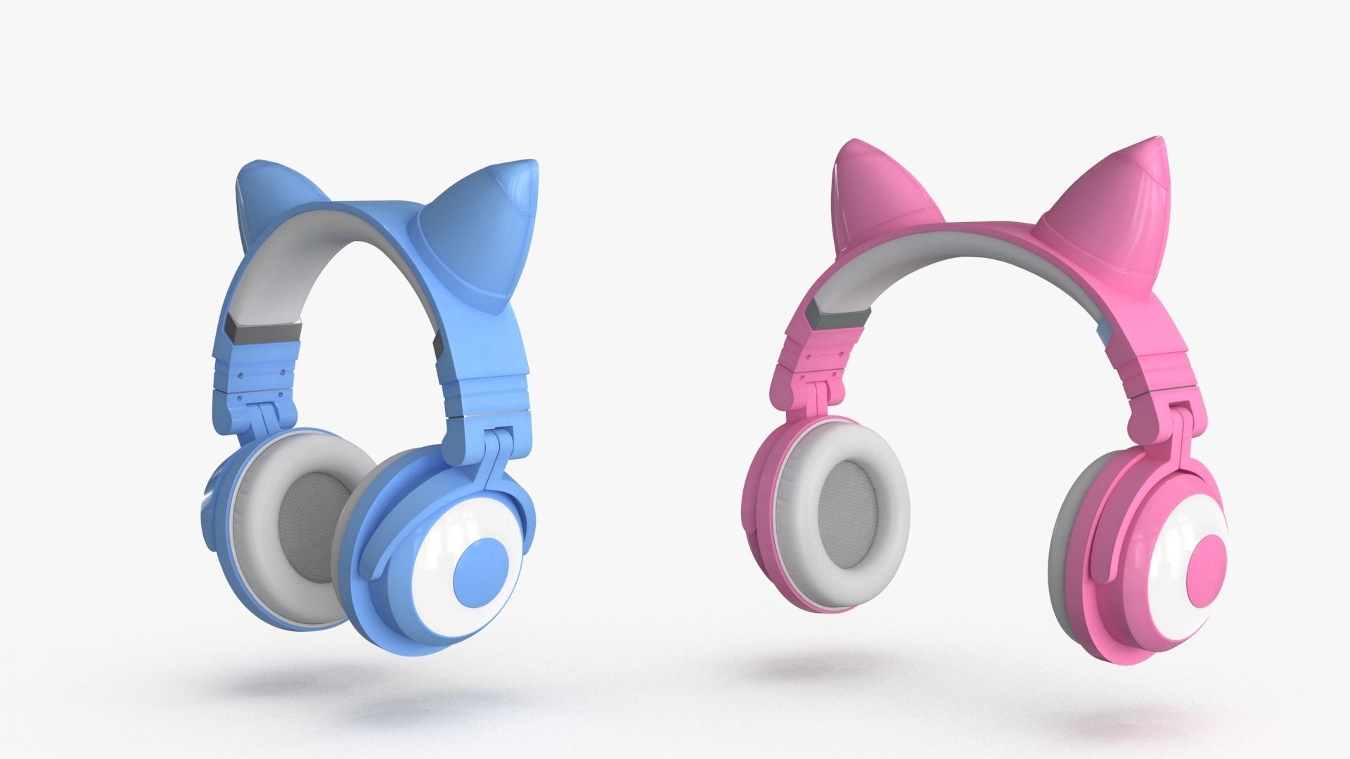 Cat Ear Headphones 2 colors and poses Low-poly 3D model_10