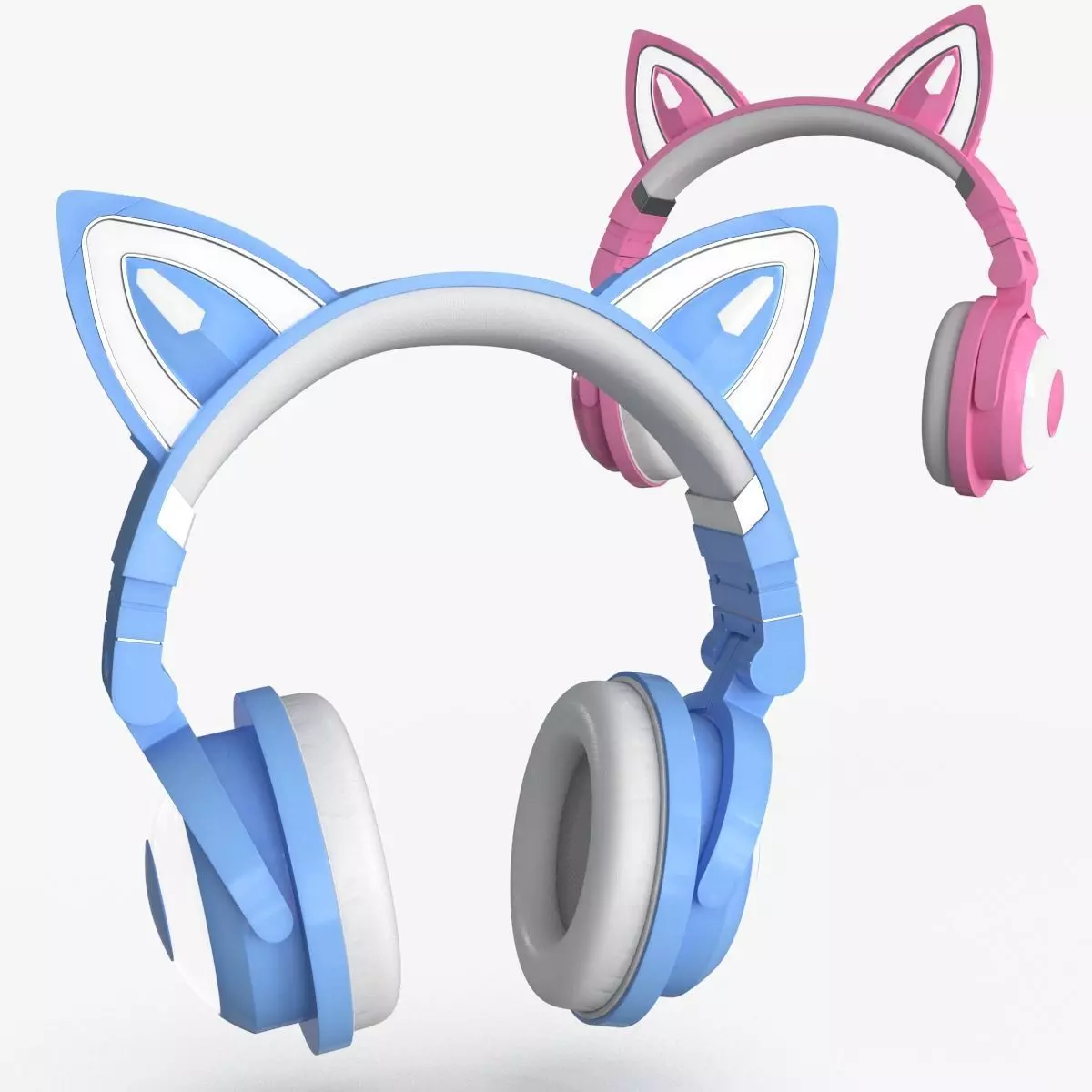 Cat Ear Headphones 2 colors and poses Low-poly 3D model_0