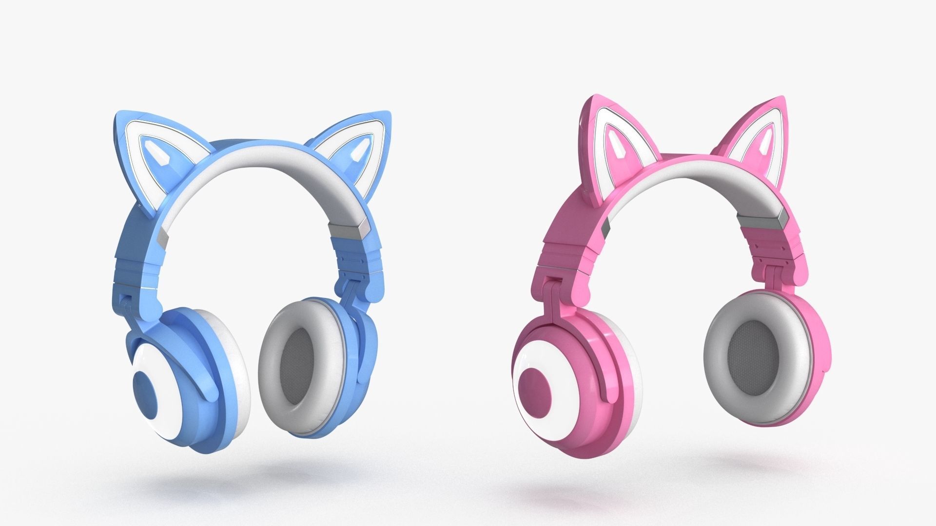 Cat Ear Headphones 2 colors and poses Low-poly 3D model_13