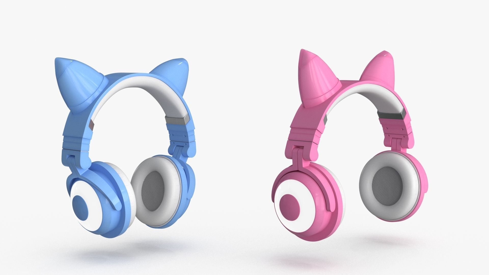 Cat Ear Headphones 2 colors and poses Low-poly 3D model_7
