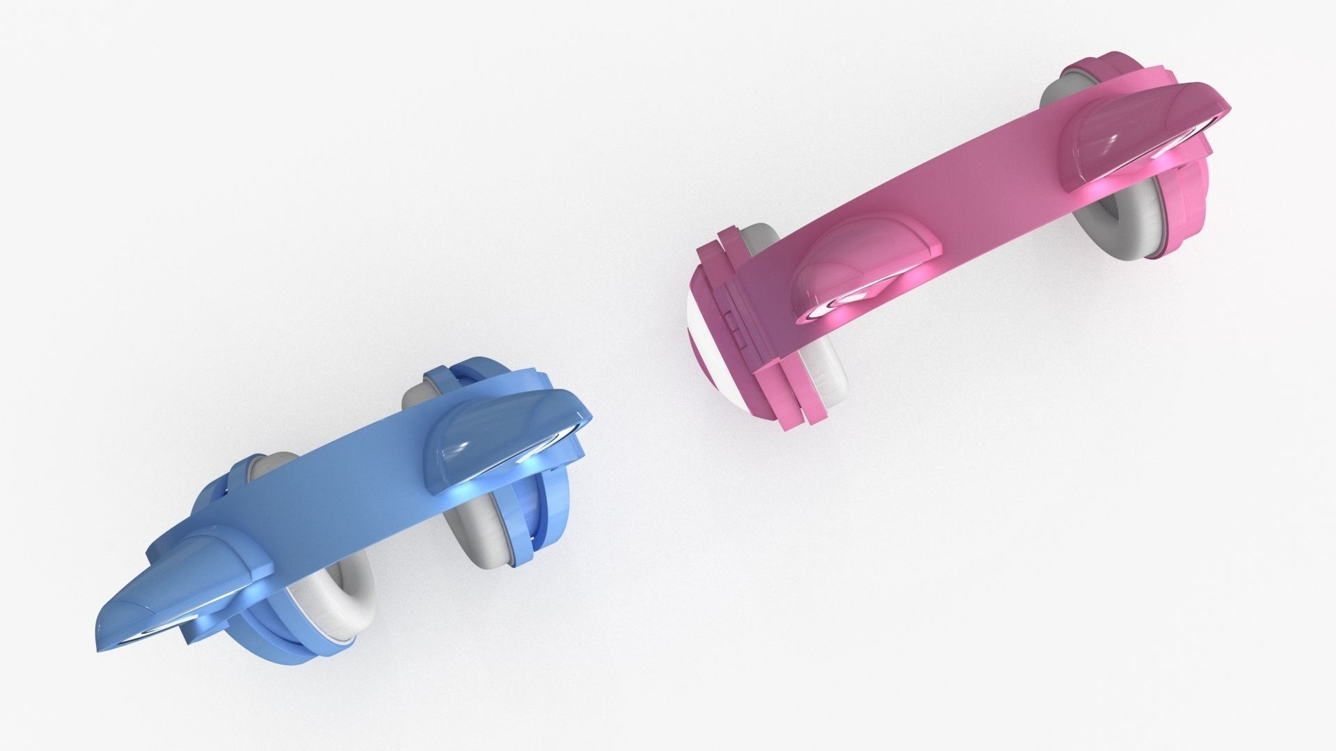 Cat Ear Headphones 2 colors and poses Low-poly 3D model_17