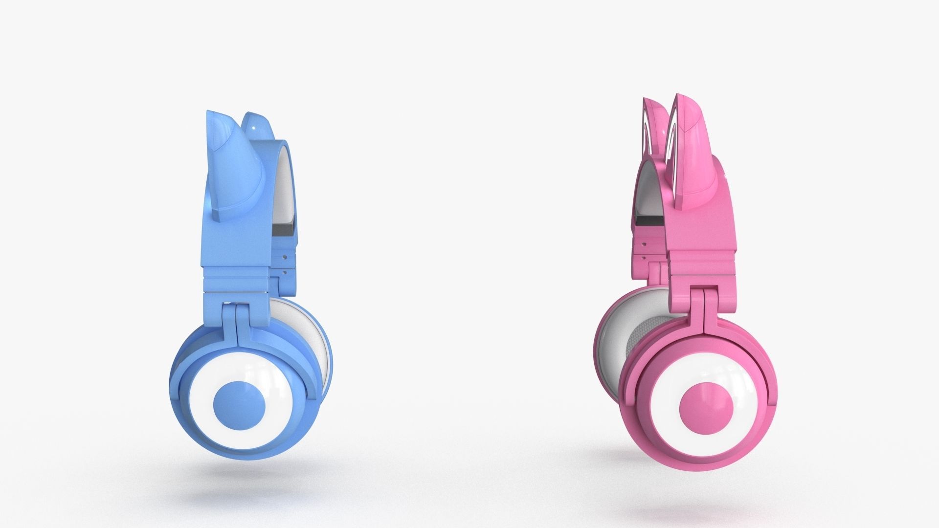Cat Ear Headphones 2 colors and poses Low-poly 3D model_6