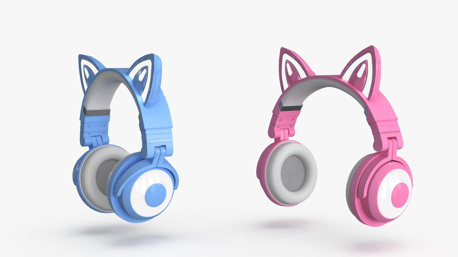 Cat Ear Headphones 2 colors and poses Low-poly 3D model_5