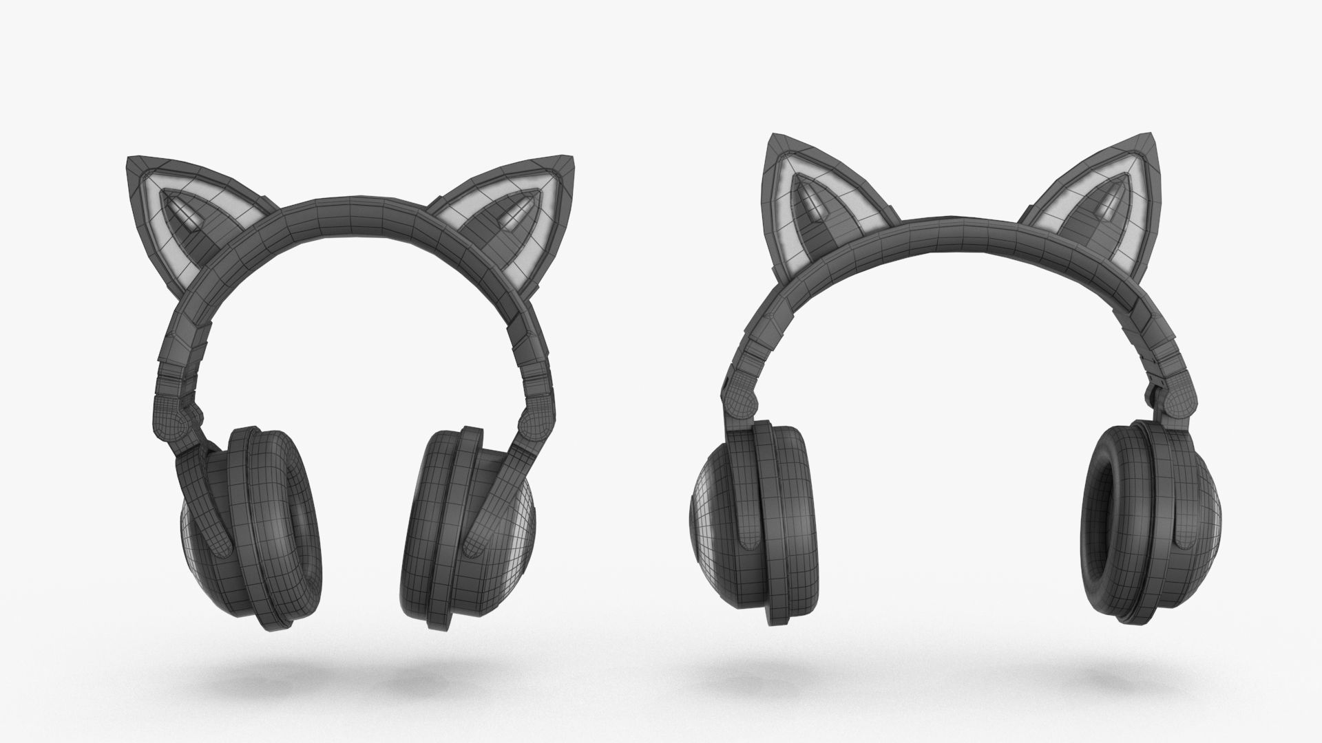 Cat Ear Headphones 2 colors and poses Low-poly 3D model_19