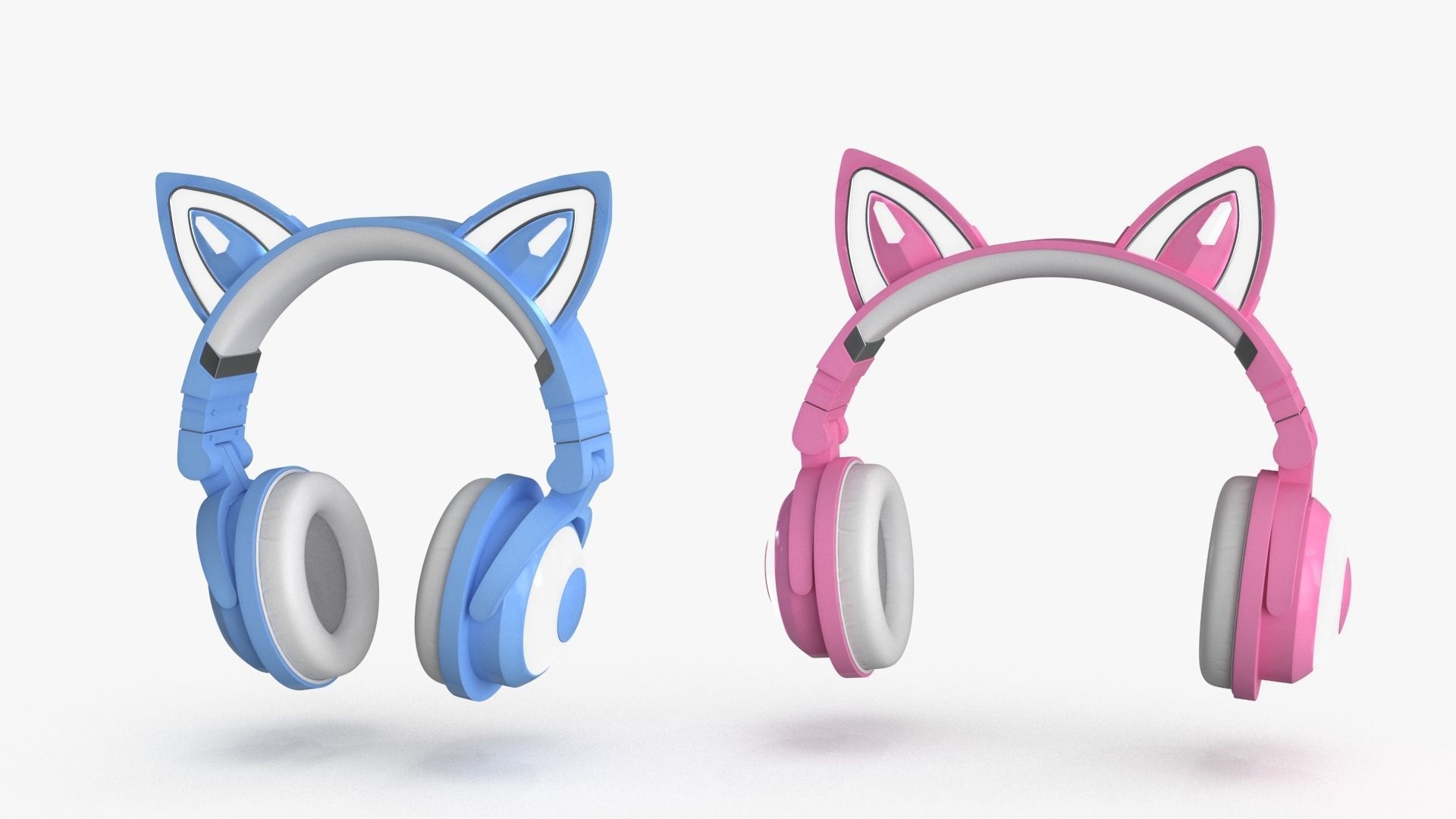 Cat Ear Headphones 2 colors and poses Low-poly 3D model_4