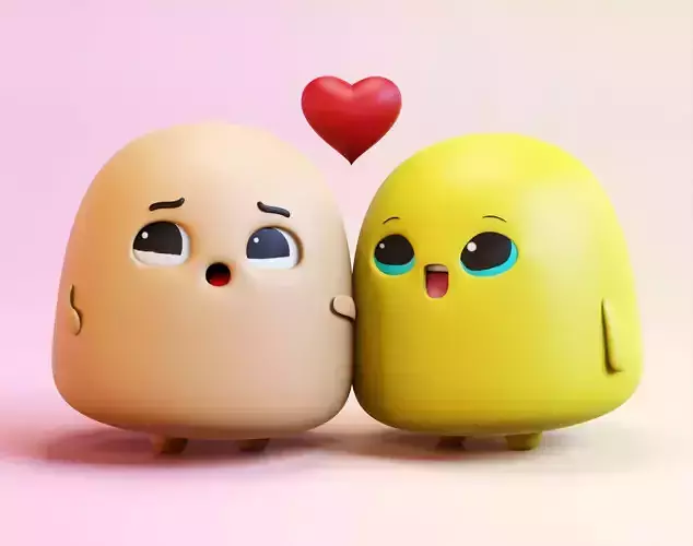 Very Cute Emoji Couple Low-poly 3D model