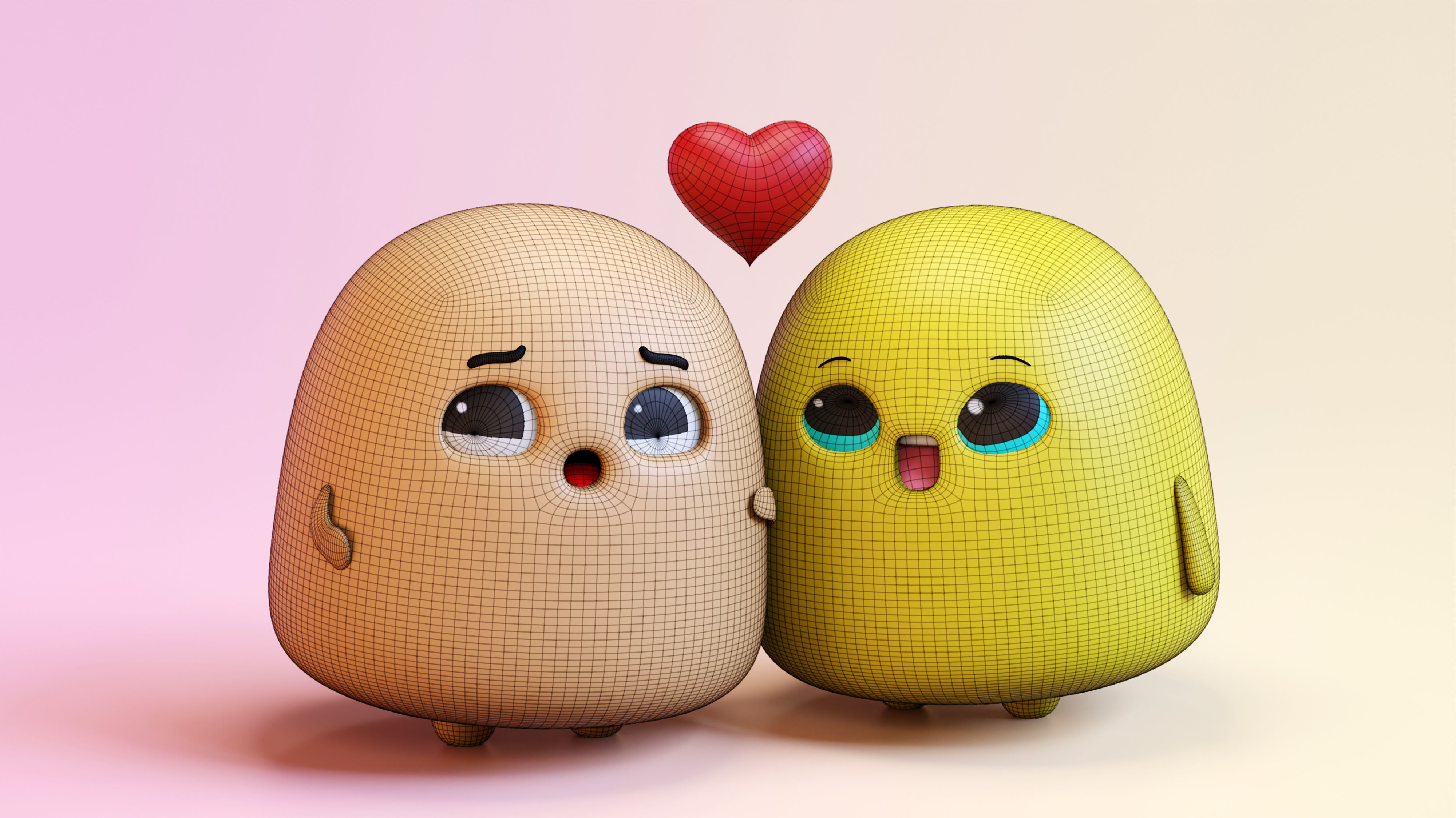 Very Cute Emoji Couple Low-poly 3D model_2