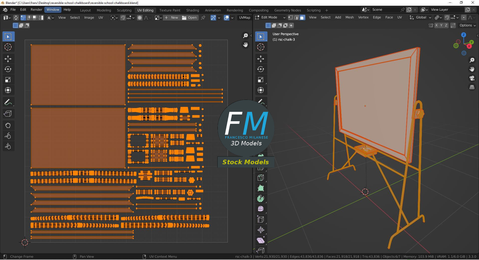 Reversible school chalkboard 3D model_10